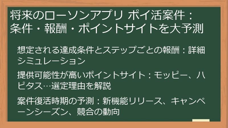 将来のローソンアプリ ポイ活案件：条件・報酬・ポイントサイトを大予測