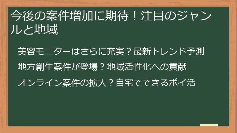 今後の案件増加に期待！注目のジャンルと地域