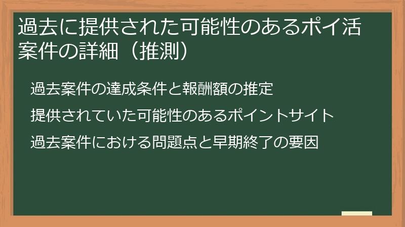 過去に提供された可能性のあるポイ活案件の詳細（推測）
