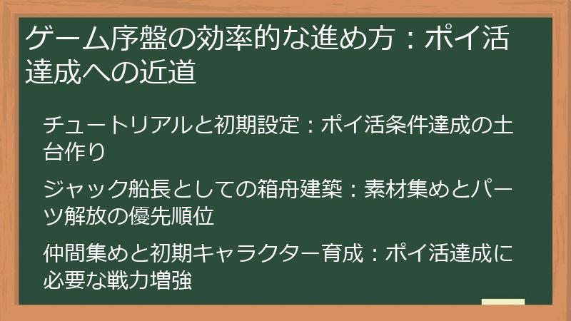 ゲーム序盤の効率的な進め方：ポイ活達成への近道