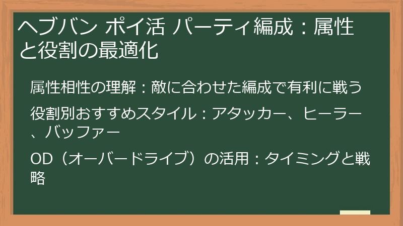 ヘブバン ポイ活 パーティ編成：属性と役割の最適化