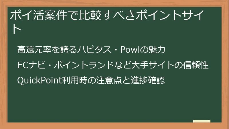 ポイ活案件で比較すべきポイントサイト