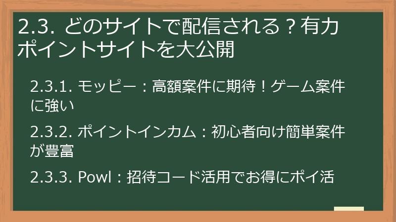 2.3. どのサイトで配信される？有力ポイントサイトを大公開
