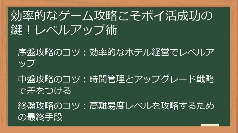 効率的なゲーム攻略こそポイ活成功の鍵！レベルアップ術