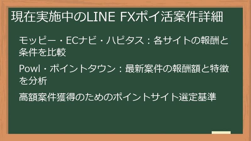 現在実施中のLINE FXポイ活案件詳細