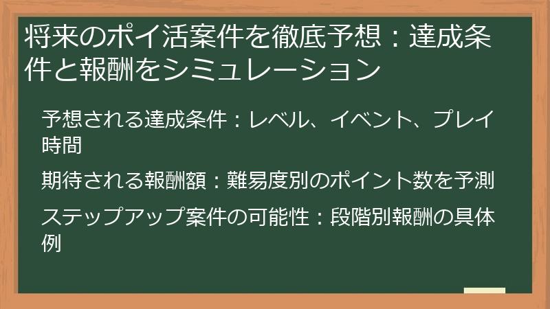 将来のポイ活案件を徹底予想：達成条件と報酬をシミュレーション