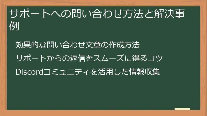サポートへの問い合わせ方法と解決事例