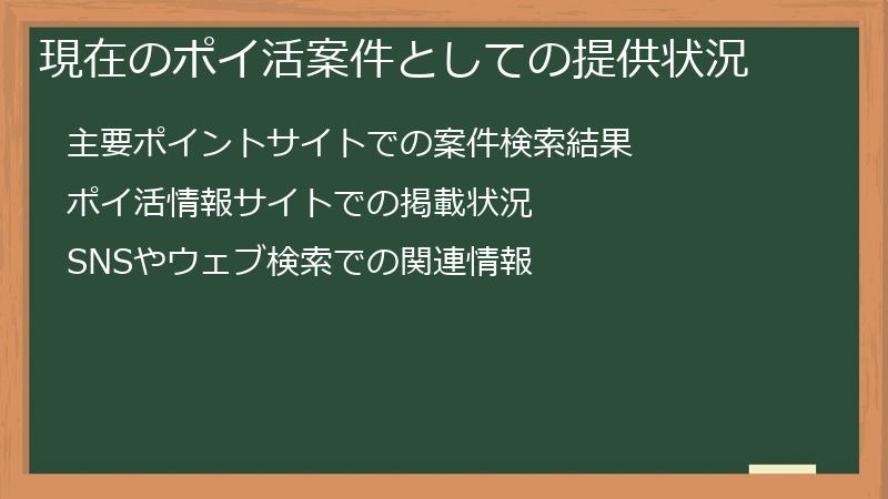 現在のポイ活案件としての提供状況