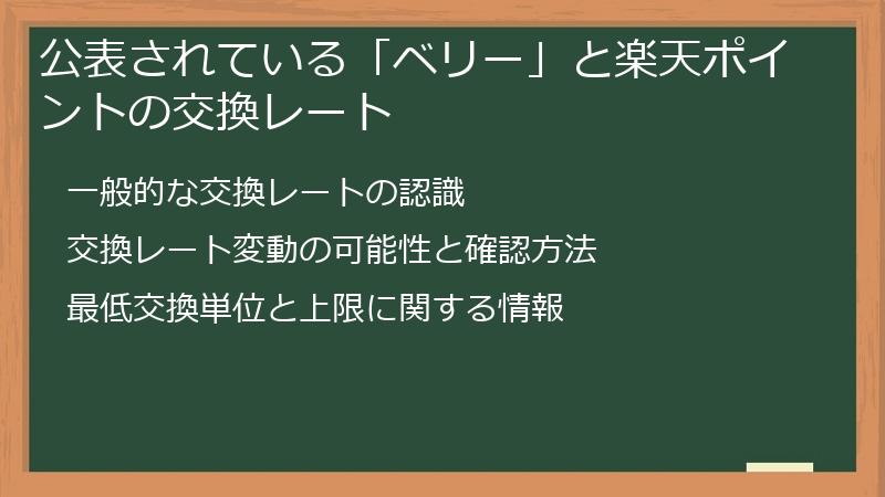公表されている「ベリー」と楽天ポイントの交換レート