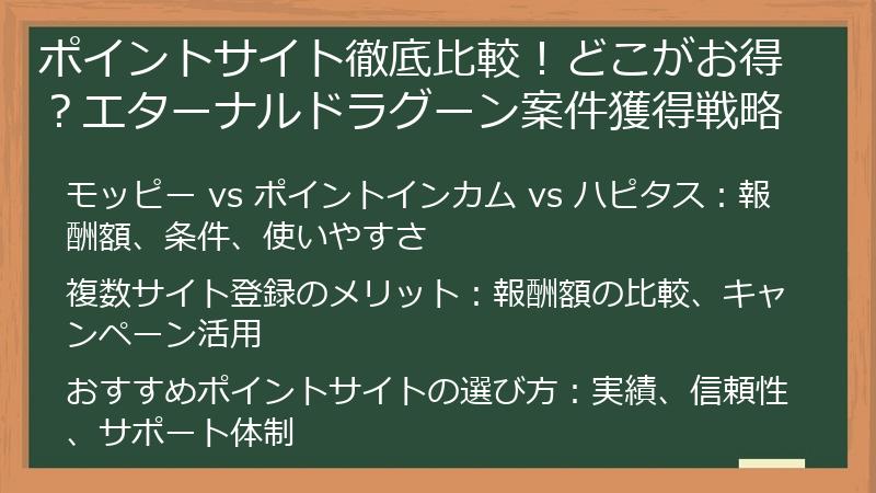 ポイントサイト徹底比較！どこがお得？エターナルドラグーン案件獲得戦略
