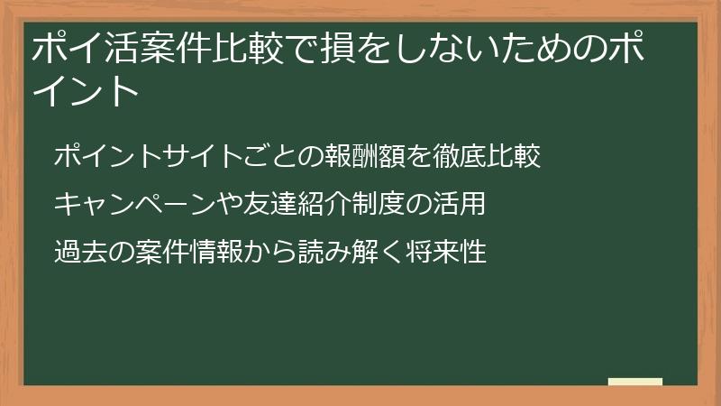 ポイ活案件比較で損をしないためのポイント