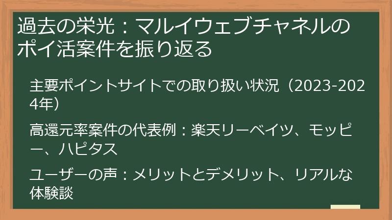 過去の栄光：マルイウェブチャネルのポイ活案件を振り返る