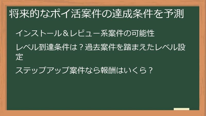 将来的なポイ活案件の達成条件を予測