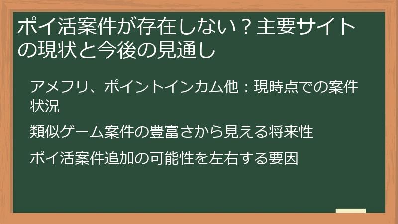 ポイ活案件が存在しない？主要サイトの現状と今後の見通し