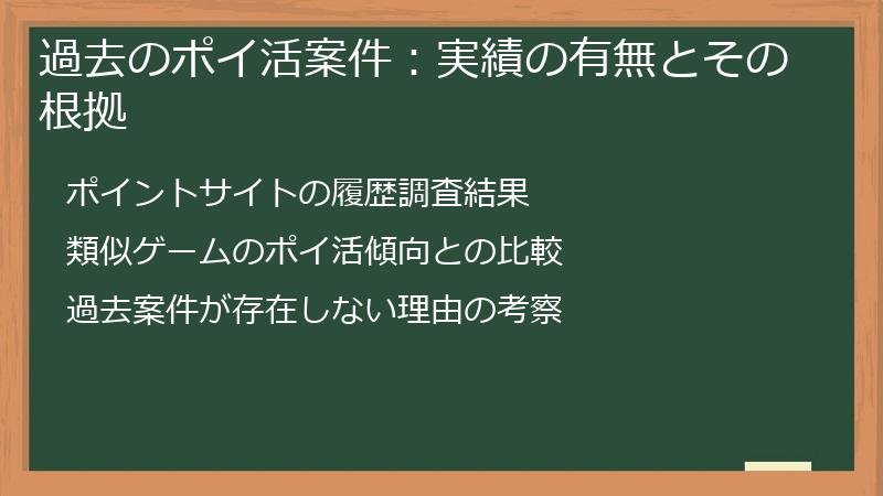 過去のポイ活案件：実績の有無とその根拠