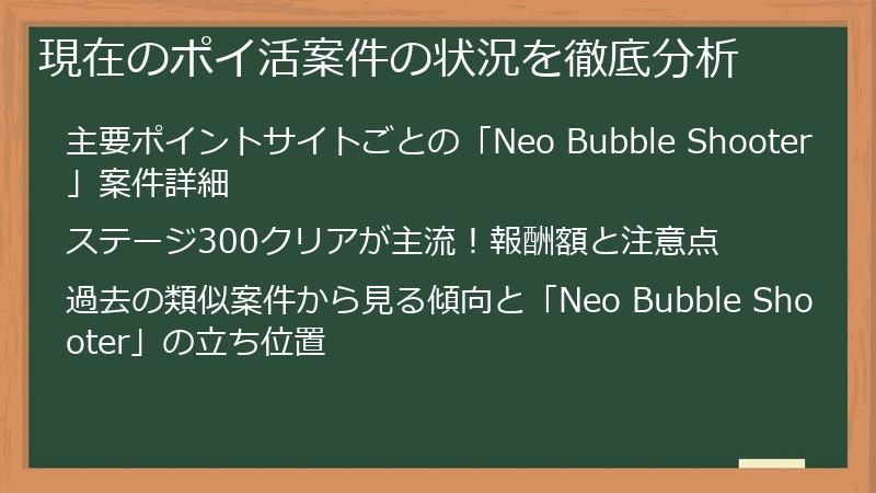 現在のポイ活案件の状況を徹底分析