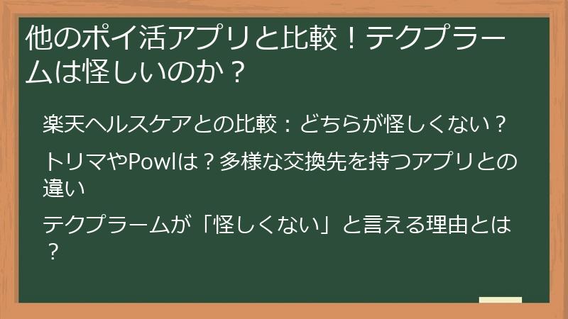 他のポイ活アプリと比較！テクプラームは怪しいのか？