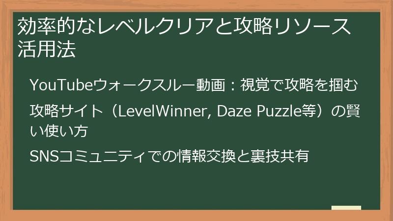 効率的なレベルクリアと攻略リソース活用法