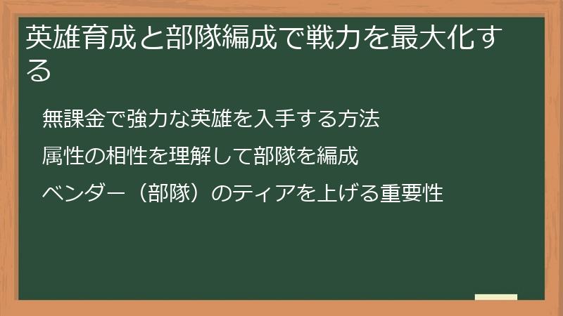 英雄育成と部隊編成で戦力を最大化する