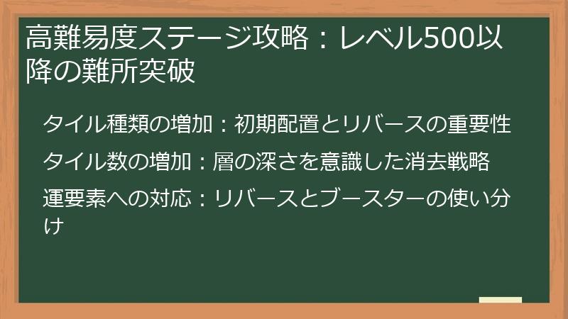 高難易度ステージ攻略：レベル500以降の難所突破