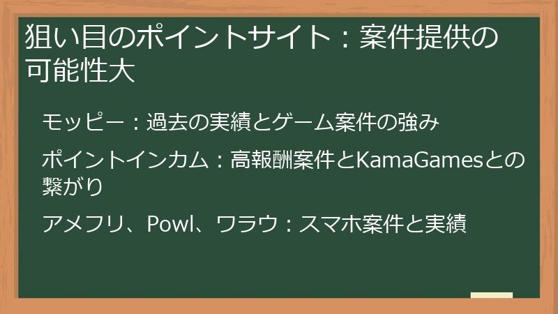 狙い目のポイントサイト：案件提供の可能性大