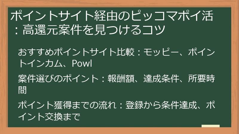 ポイントサイト経由のピッコマポイ活：高還元案件を見つけるコツ