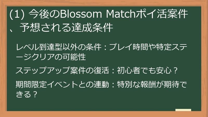 (1) 今後のBlossom Matchポイ活案件、予想される達成条件