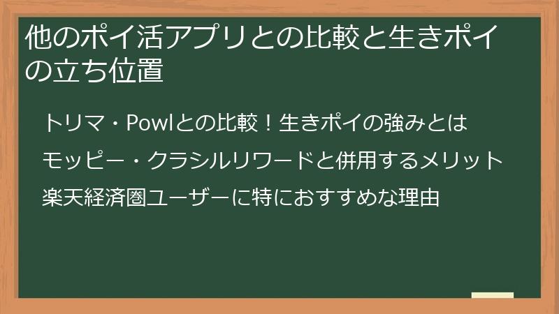 他のポイ活アプリとの比較と生きポイの立ち位置