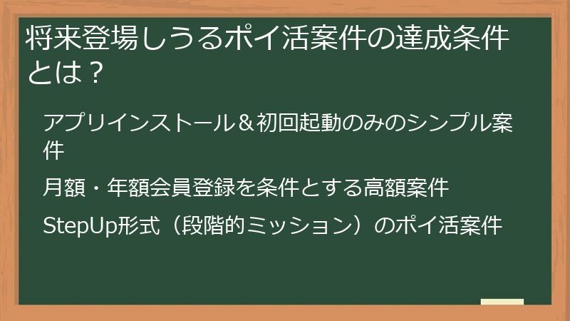 将来登場しうるポイ活案件の達成条件とは？