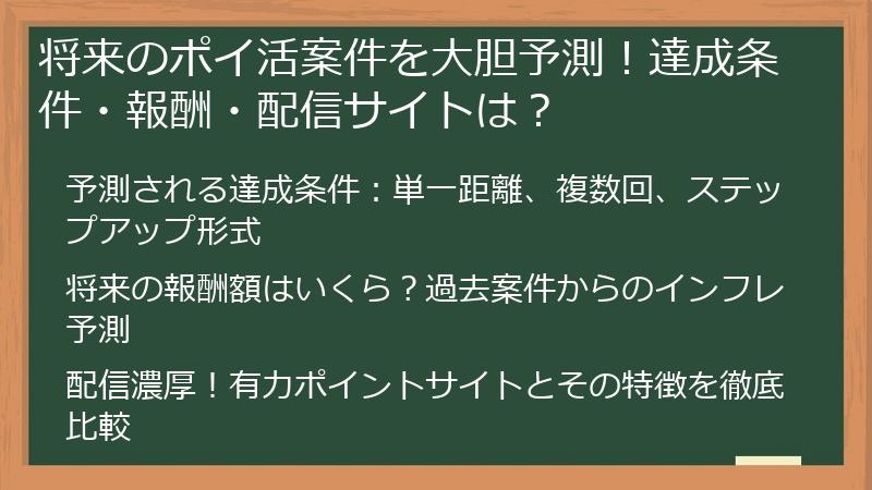 将来のポイ活案件を大胆予測！達成条件・報酬・配信サイトは？