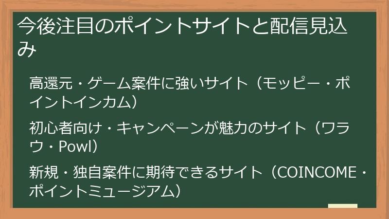 今後注目のポイントサイトと配信見込み