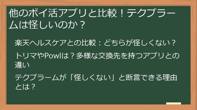 他のポイ活アプリと比較！テクプラームは怪しいのか？
