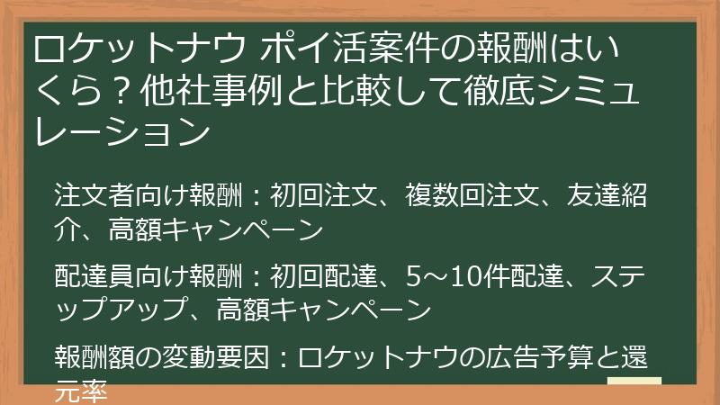 ロケットナウ ポイ活案件の報酬はいくら？他社事例と比較して徹底シミュレーション