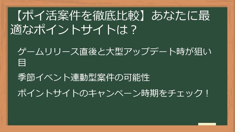 【ポイ活案件を徹底比較】あなたに最適なポイントサイトは？