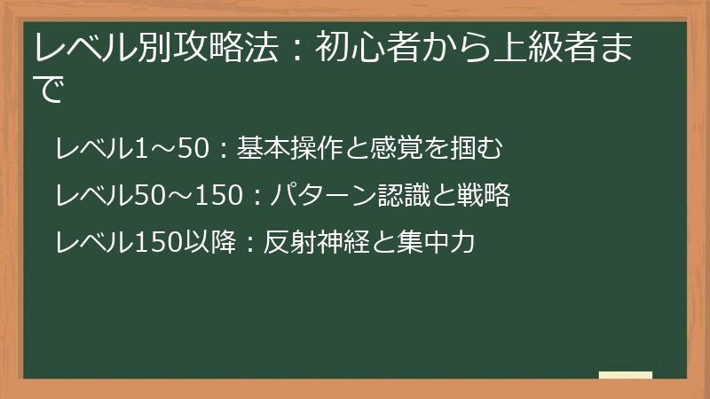 レベル別攻略法：初心者から上級者まで