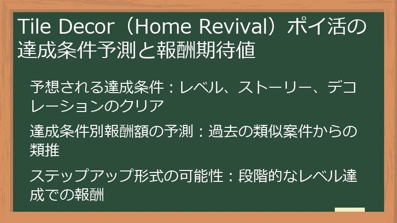 Tile Decor（Home Revival）ポイ活の達成条件予測と報酬期待値