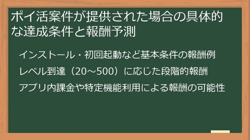 ポイ活案件が提供された場合の具体的な達成条件と報酬予測