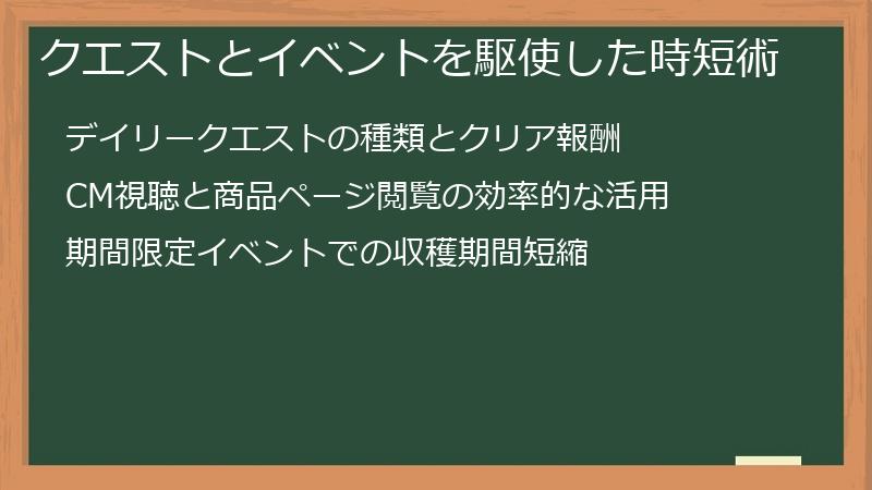 クエストとイベントを駆使した時短術
