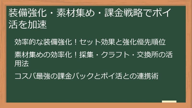 装備強化・素材集め・課金戦略でポイ活を加速