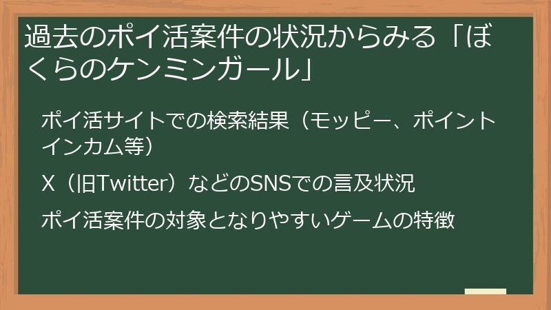 過去のポイ活案件の状況からみる「ぼくらのケンミンガール」