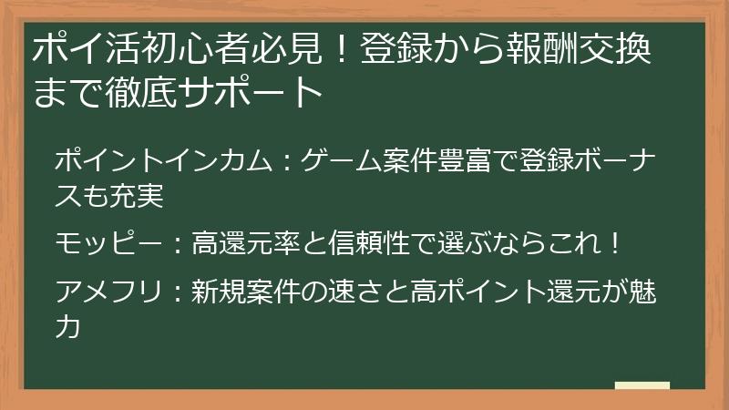 ポイ活初心者必見！登録から報酬交換まで徹底サポート
