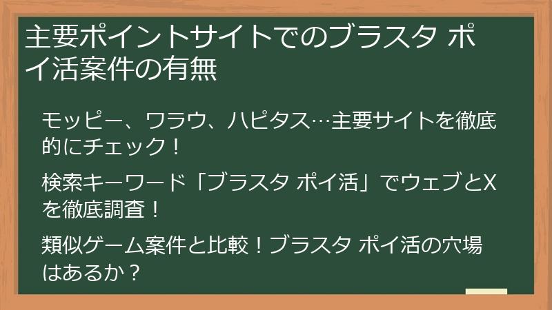 主要ポイントサイトでのブラスタ ポイ活案件の有無