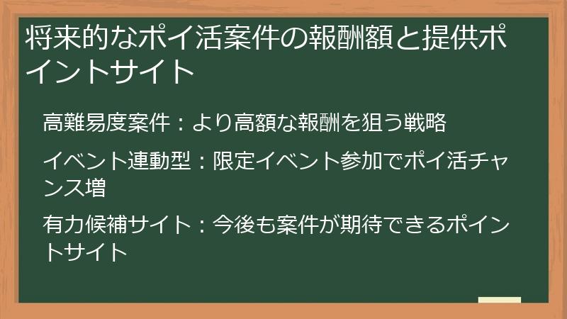 将来的なポイ活案件の報酬額と提供ポイントサイト