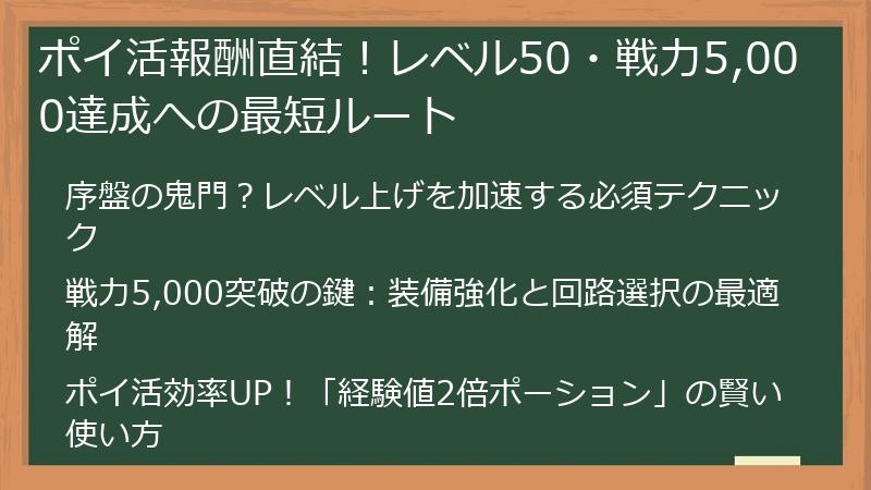 ポイ活報酬直結！レベル50・戦力5,000達成への最短ルート