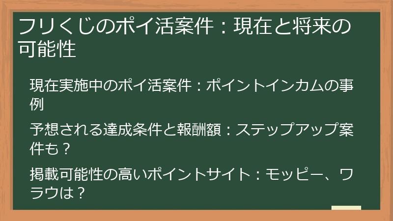 フリくじのポイ活案件：現在と将来の可能性
