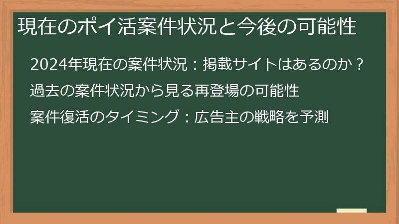 現在のポイ活案件状況と今後の可能性