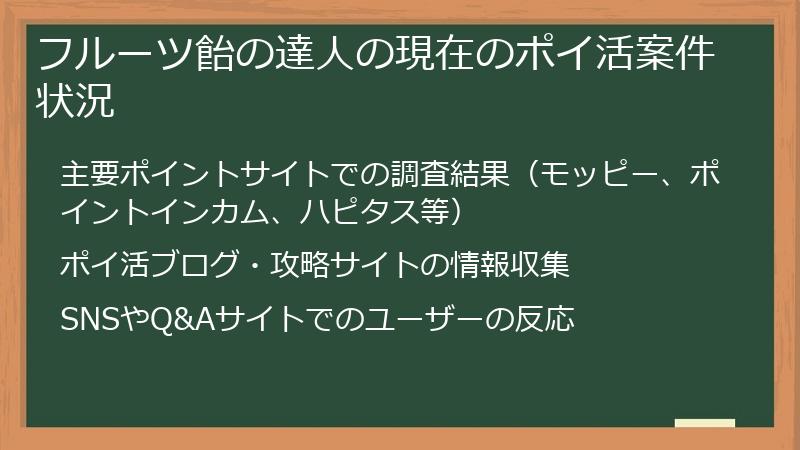 フルーツ飴の達人の現在のポイ活案件状況