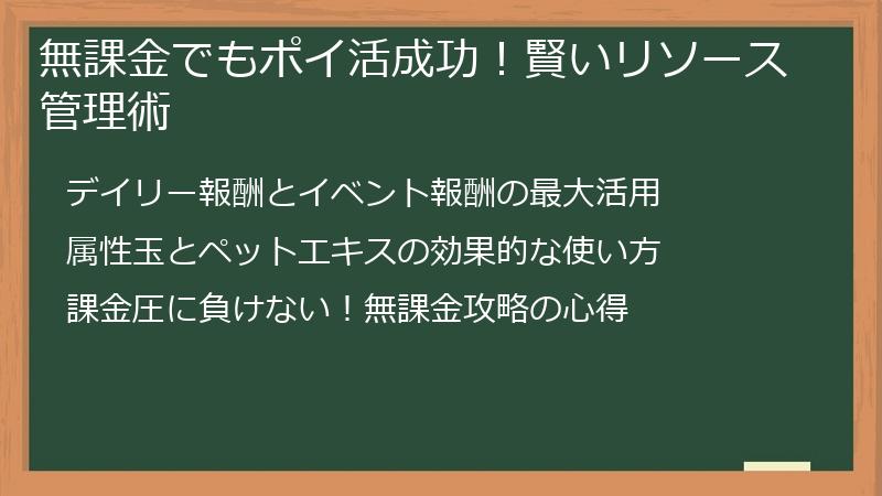 無課金でもポイ活成功!賢いリソース管理術