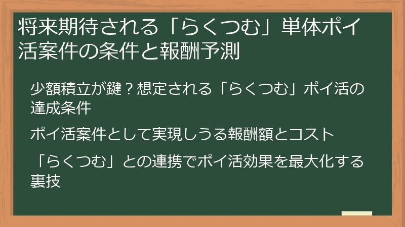 将来期待される「らくつむ」単体ポイ活案件の条件と報酬予測