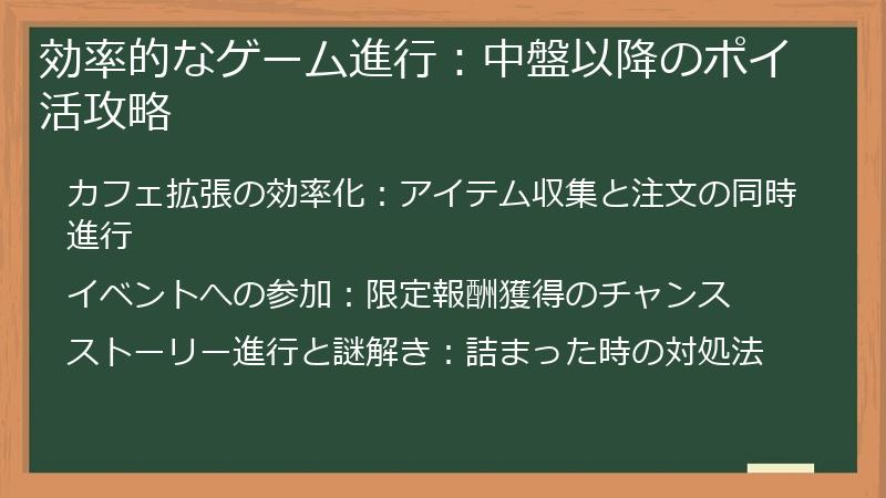 効率的なゲーム進行：中盤以降のポイ活攻略